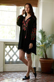 Black Boho Embroidered Long Sleeve Short Dress or Long Top