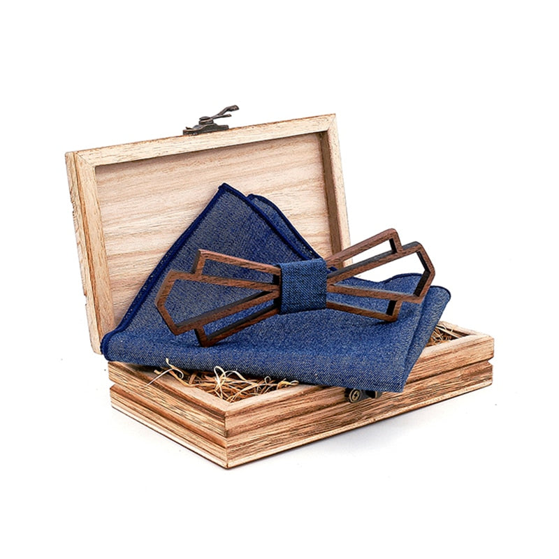 Art Deco Wooden Bow Tie & Handkerchief Boxed Gift Sets
