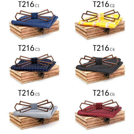 Art Deco Wooden Bow Tie & Handkerchief Boxed Gift Sets