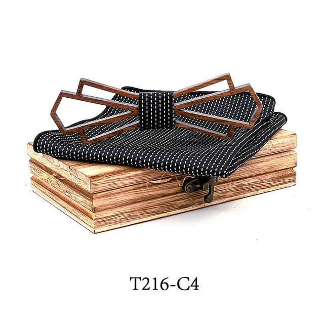 Art Deco Wooden Bow Tie & Handkerchief Boxed Gift Sets