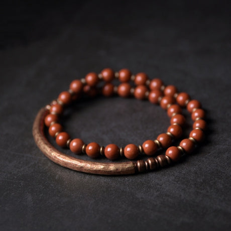 Multi Layer Copper African Grass Jade or Red Jasper Handcrafted Unisex Bracelet