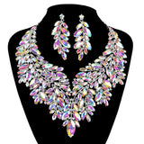 Iridescent Crystal Leaves Statement Necklace and Earring Set