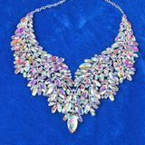 Iridescent Crystal Leaves Statement Necklace and Earring Set