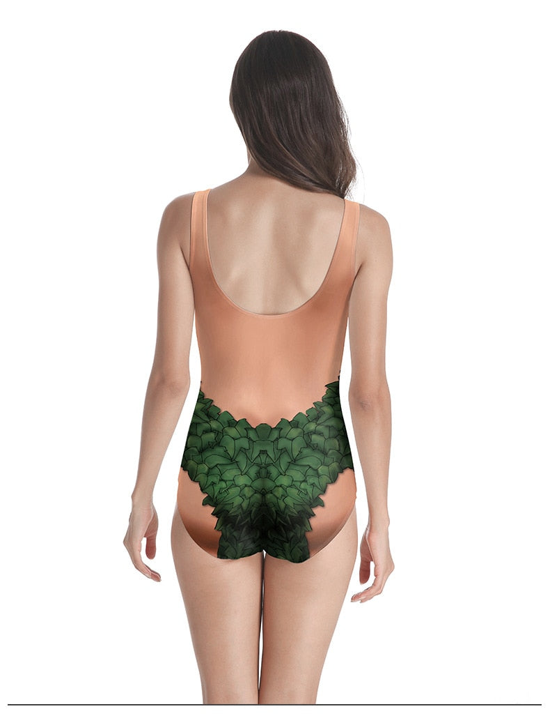 Poison Ivy Printed Nude One Piece Funny Swimsuit