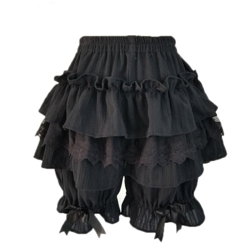 Black/White Lolita Shorts Lace Ruffled Elastic Waist Cotton Bloomers