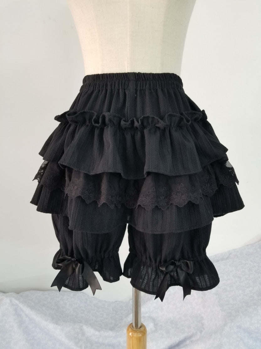 Black/White Lolita Shorts Lace Ruffled Elastic Waist Cotton Bloomers