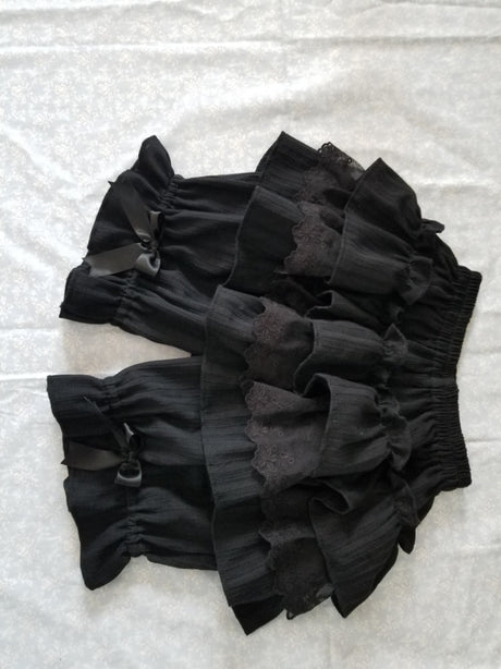 Black/White Lolita Shorts Lace Ruffled Elastic Waist Cotton Bloomers