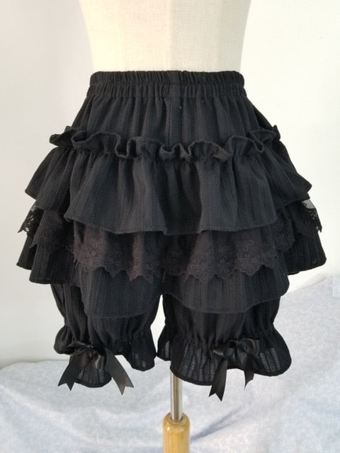 Black/White Lolita Shorts Lace Ruffled Elastic Waist Cotton Bloomers