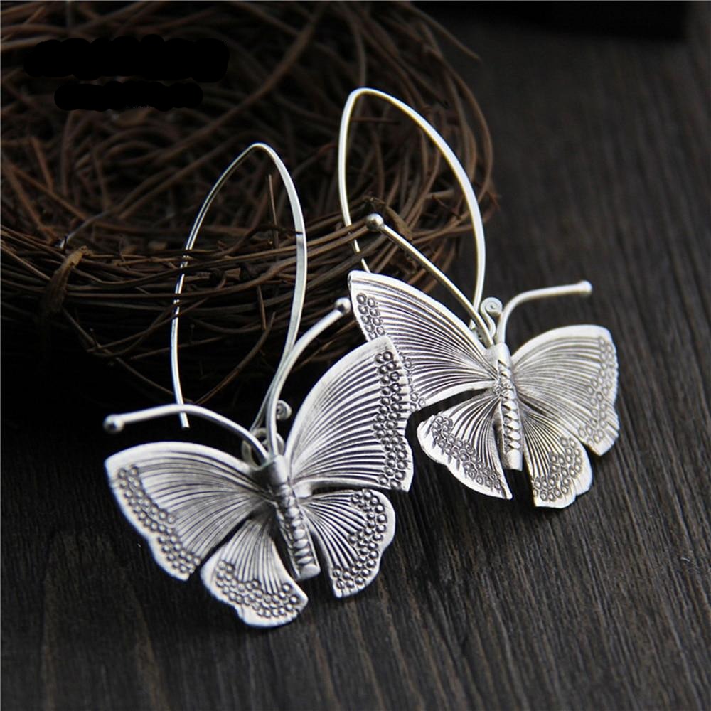 Large Butterfly Drop Earrings 925 Sterling Silver