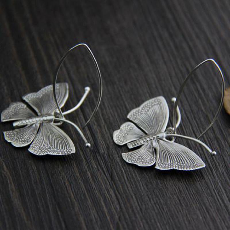 Large Butterfly Drop Earrings 925 Sterling Silver