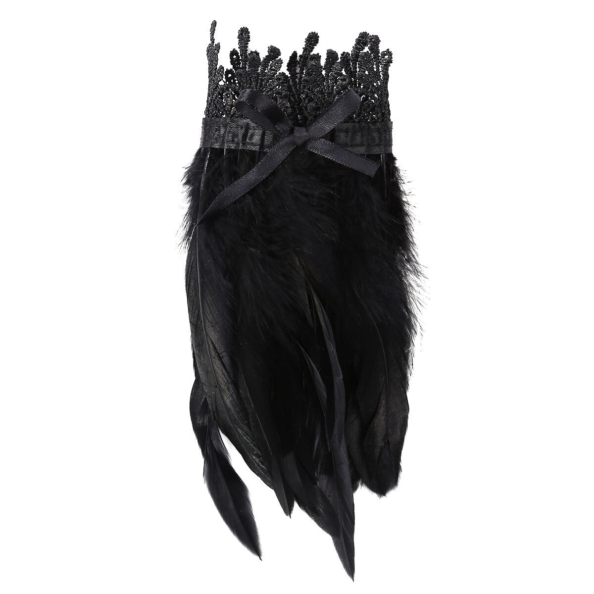 Black Natural Feather Wrist Cuffs with Ribbon Ties