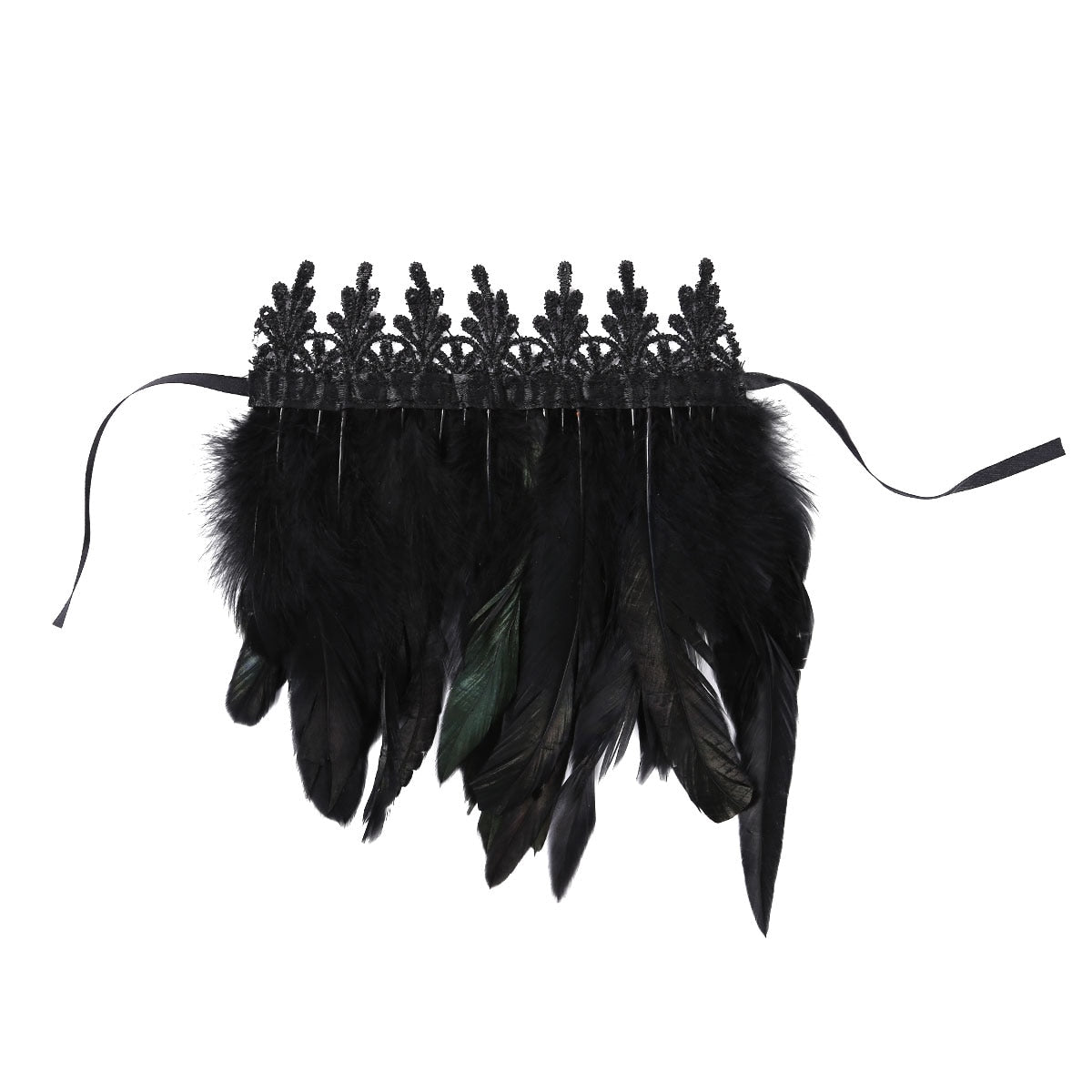 Black Natural Feather Wrist Cuffs with Ribbon Ties