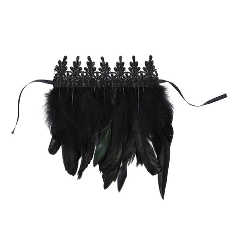 Black Natural Feather Wrist Cuffs with Ribbon Ties