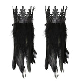 Black Natural Feather Wrist Cuffs with Ribbon Ties