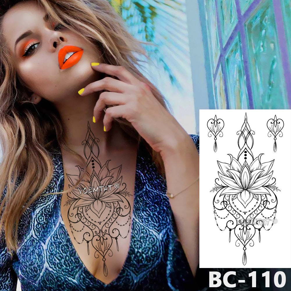 Chest Temporary Tattoo Waterproof Lace Totem Lotus Mandala