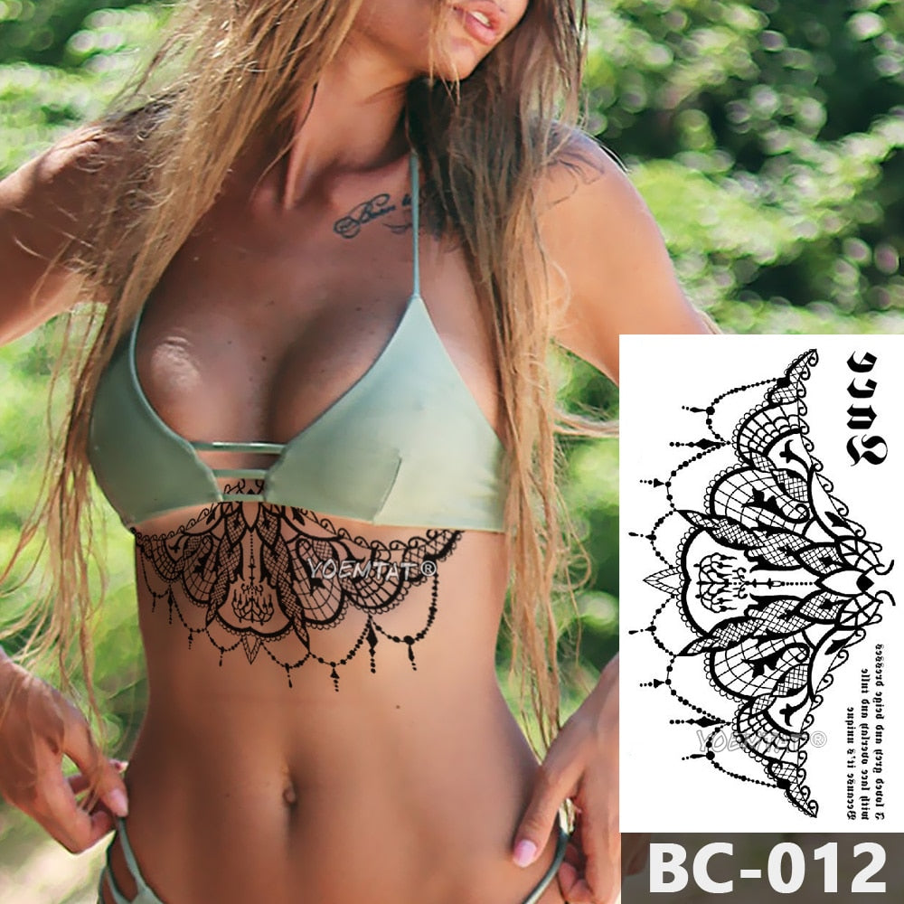Chest Temporary Tattoo Waterproof Lace Totem Lotus Mandala