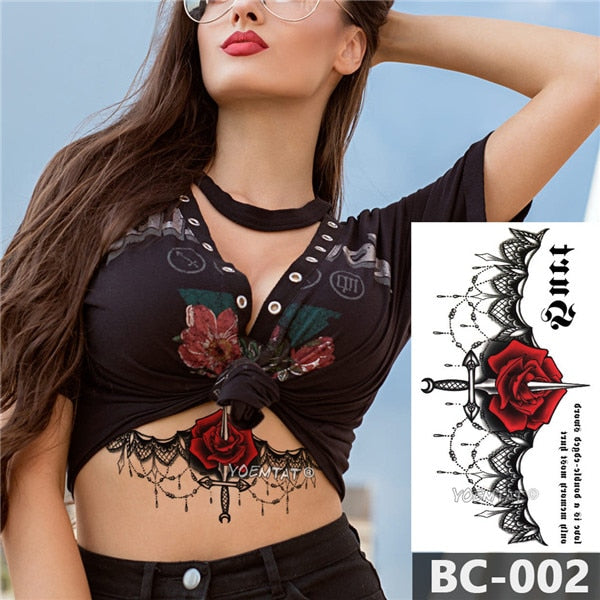 Chest Temporary Tattoo Waterproof Lace Totem Lotus Mandala