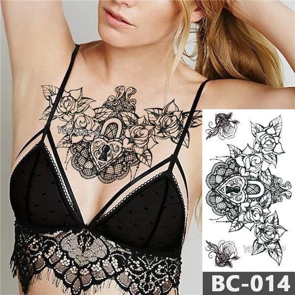 Chest Temporary Tattoo Waterproof Lace Totem Lotus Mandala