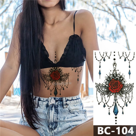 Chest Temporary Tattoo Waterproof Lace Totem Lotus Mandala