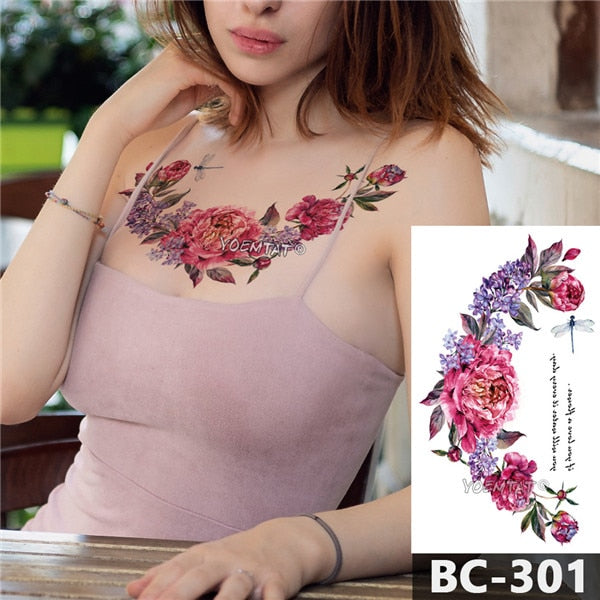 Chest Temporary Tattoo Waterproof Lace Totem Lotus Mandala