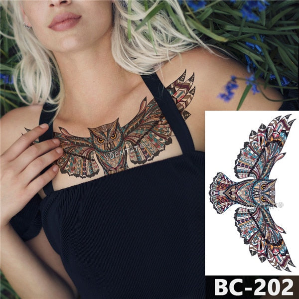 Chest Temporary Tattoo Waterproof Lace Totem Lotus Mandala