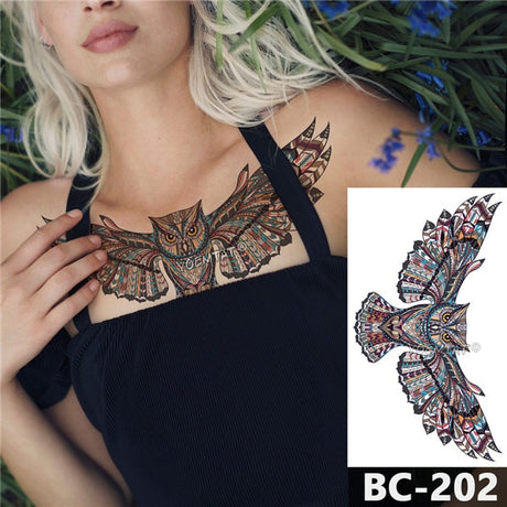 Chest Temporary Tattoo Waterproof Lace Totem Lotus Mandala