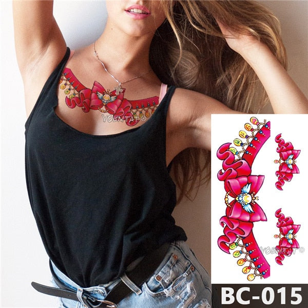 Chest Temporary Tattoo Waterproof Lace Totem Lotus Mandala