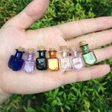 Set of Seven Mini Glass Wishing Bottles With Cork Stoppers