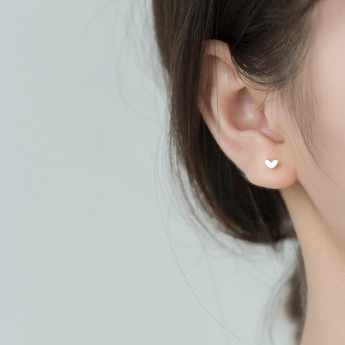 Teeny Tiny Love Heart Stud Earrings 925 Sterling Silver