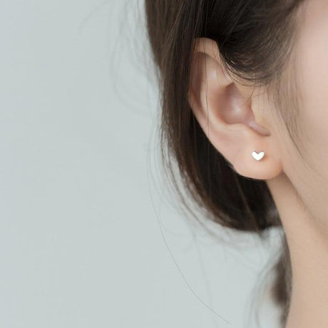 Teeny Tiny Love Heart Stud Earrings 925 Sterling Silver
