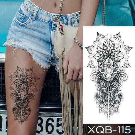 Waterproof Temporary Tattoos Snake Flower Rose Mandala Lace Fox Lion Cat Tree