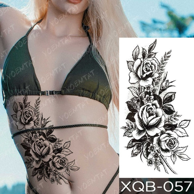 Waterproof Temporary Tattoos Snake Flower Rose Mandala Lace Fox Lion Cat Tree