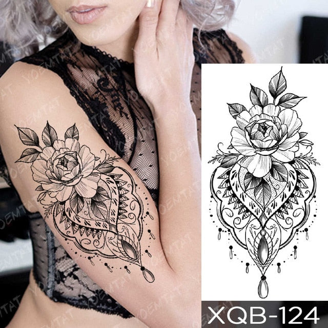Waterproof Temporary Tattoos Snake Flower Rose Mandala Lace Fox Lion Cat Tree