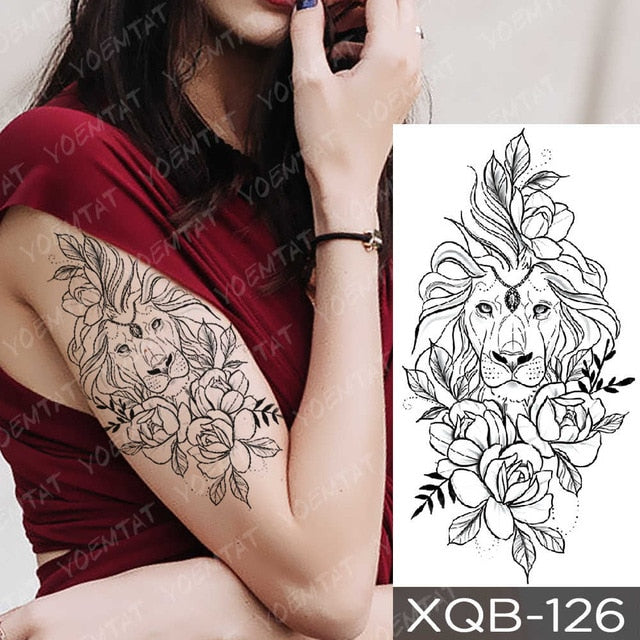 Waterproof Temporary Tattoos Snake Flower Rose Mandala Lace Fox Lion Cat Tree