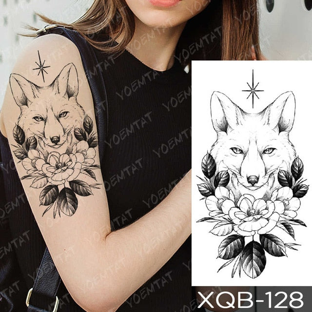 Waterproof Temporary Tattoos Snake Flower Rose Mandala Lace Fox Lion Cat Tree