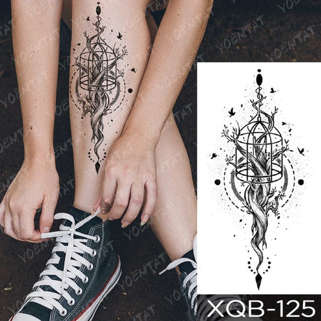 Waterproof Temporary Tattoos Snake Flower Rose Mandala Lace Fox Lion Cat Tree