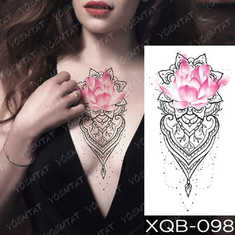 Waterproof Temporary Tattoos Snake Flower Rose Mandala Lace Fox Lion Cat Tree