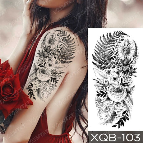 Waterproof Temporary Tattoos Snake Flower Rose Mandala Lace Fox Lion Cat Tree