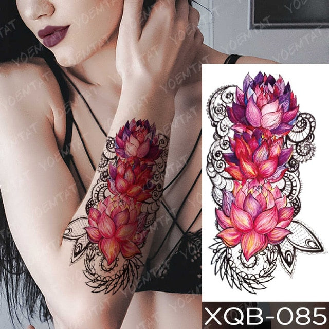 Waterproof Temporary Tattoos Snake Flower Rose Mandala Lace Fox Lion Cat Tree