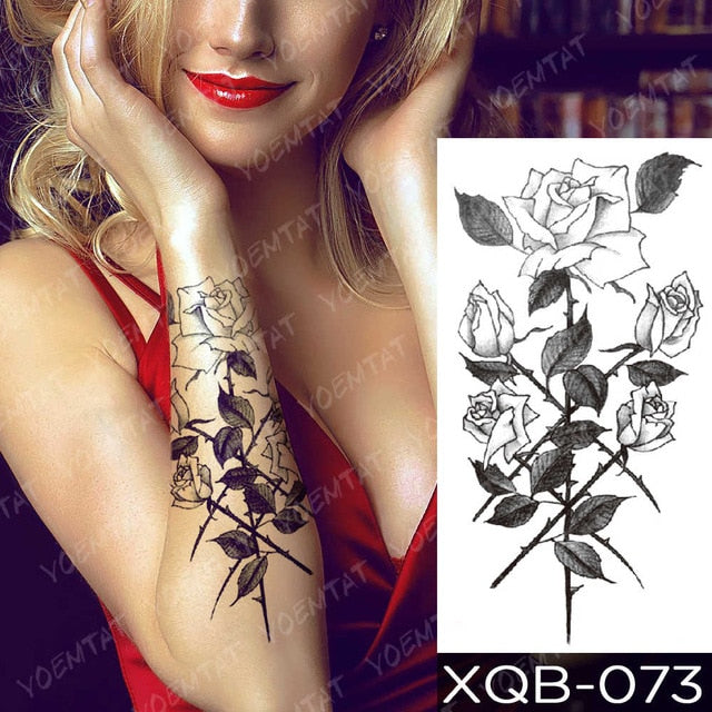 Waterproof Temporary Tattoos Snake Flower Rose Mandala Lace Fox Lion Cat Tree