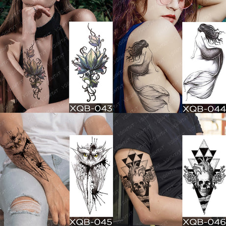 Waterproof Temporary Tattoos Snake Flower Rose Mandala Lace Fox Lion Cat Tree