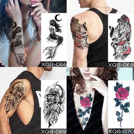 Waterproof Temporary Tattoos Snake Flower Rose Mandala Lace Fox Lion Cat Tree