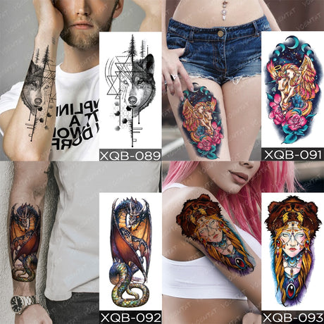Waterproof Temporary Tattoos Snake Flower Rose Mandala Lace Fox Lion Cat Tree