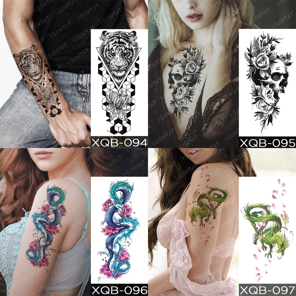Waterproof Temporary Tattoos Snake Flower Rose Mandala Lace Fox Lion Cat Tree