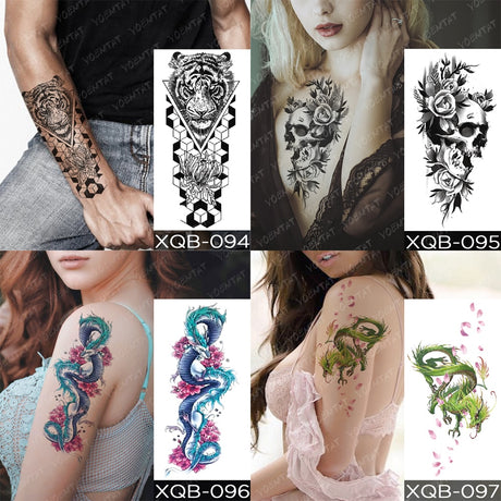 Waterproof Temporary Tattoos Snake Flower Rose Mandala Lace Fox Lion Cat Tree