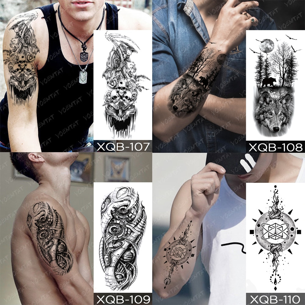 Waterproof Temporary Tattoos Snake Flower Rose Mandala Lace Fox Lion Cat Tree