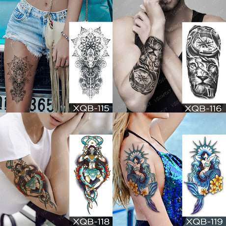 Waterproof Temporary Tattoos Snake Flower Rose Mandala Lace Fox Lion Cat Tree