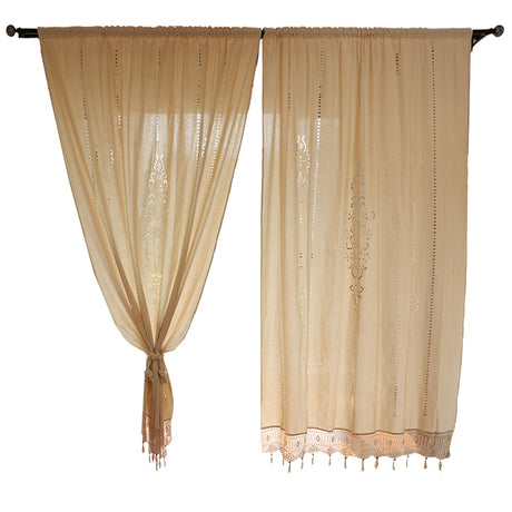 Cotton Linen Handmade Embroidered Tassel Hem Curtain