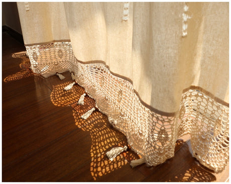 Cotton Linen Handmade Embroidered Tassel Hem Curtain
