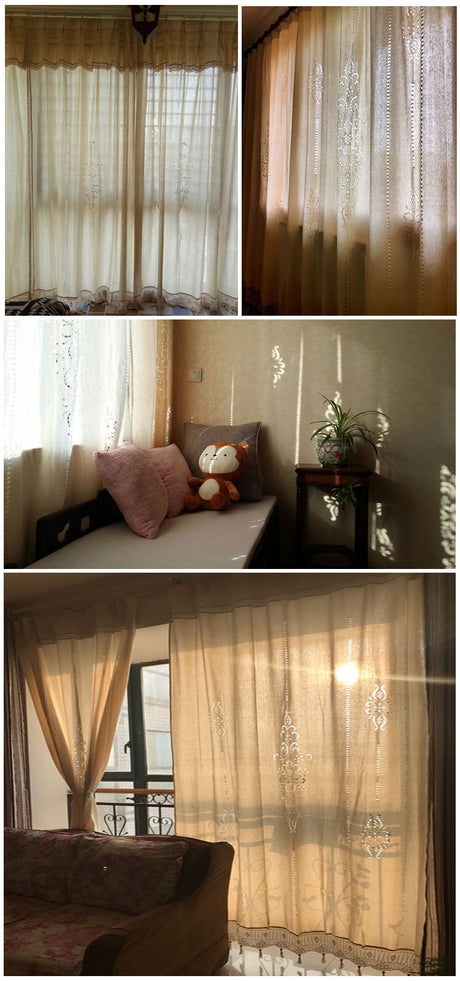 Cotton Linen Handmade Embroidered Tassel Hem Curtain